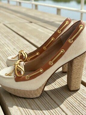 SPERRY TOP SIDER for Milly Beige Platform Espadrilles Heels Size 7